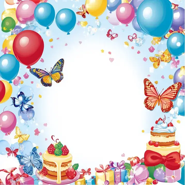 מסגרת פרפרים, בלונים ועוגה ליום הולדת