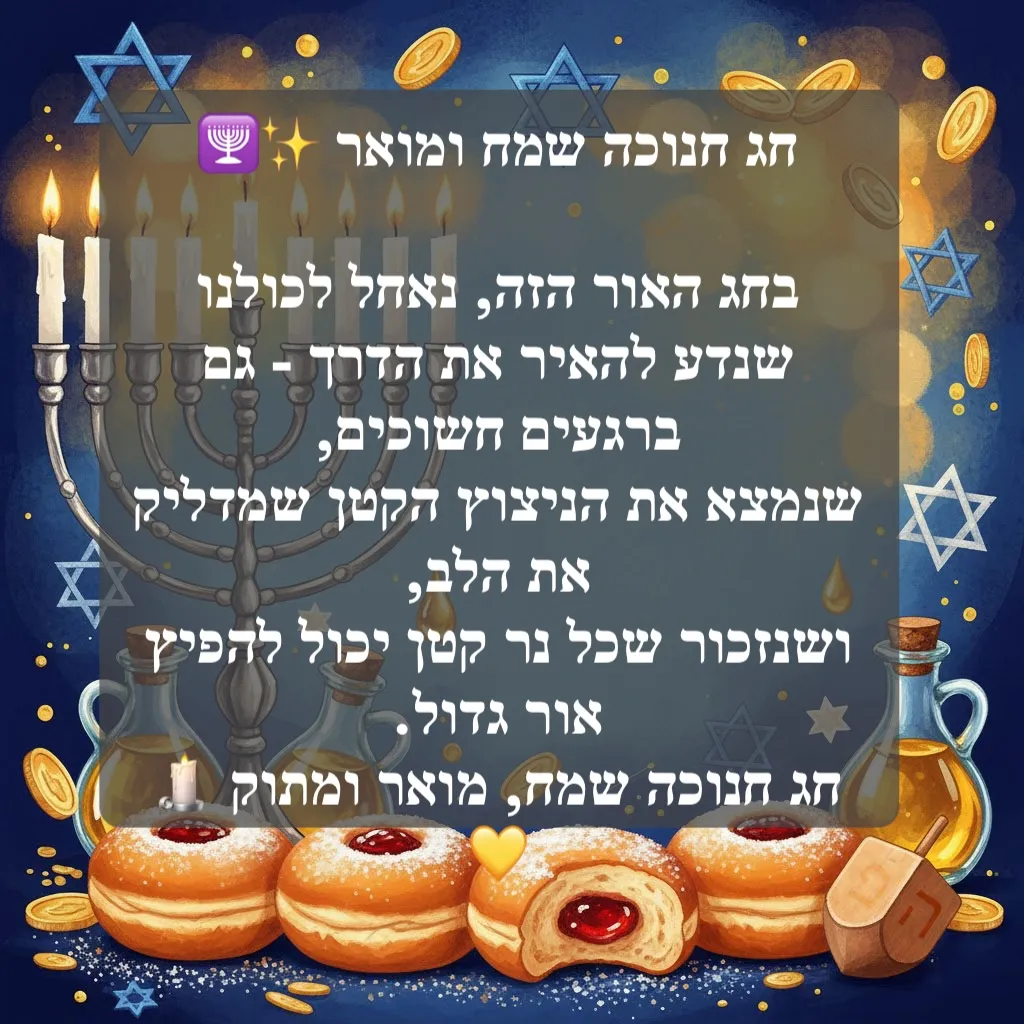 ברכה לחג החנוכה עם רקע מתאים
